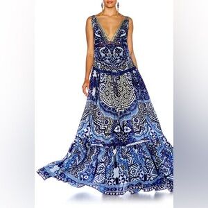 Silk V Neck Long Dress in Under The Medina Moon Camilla